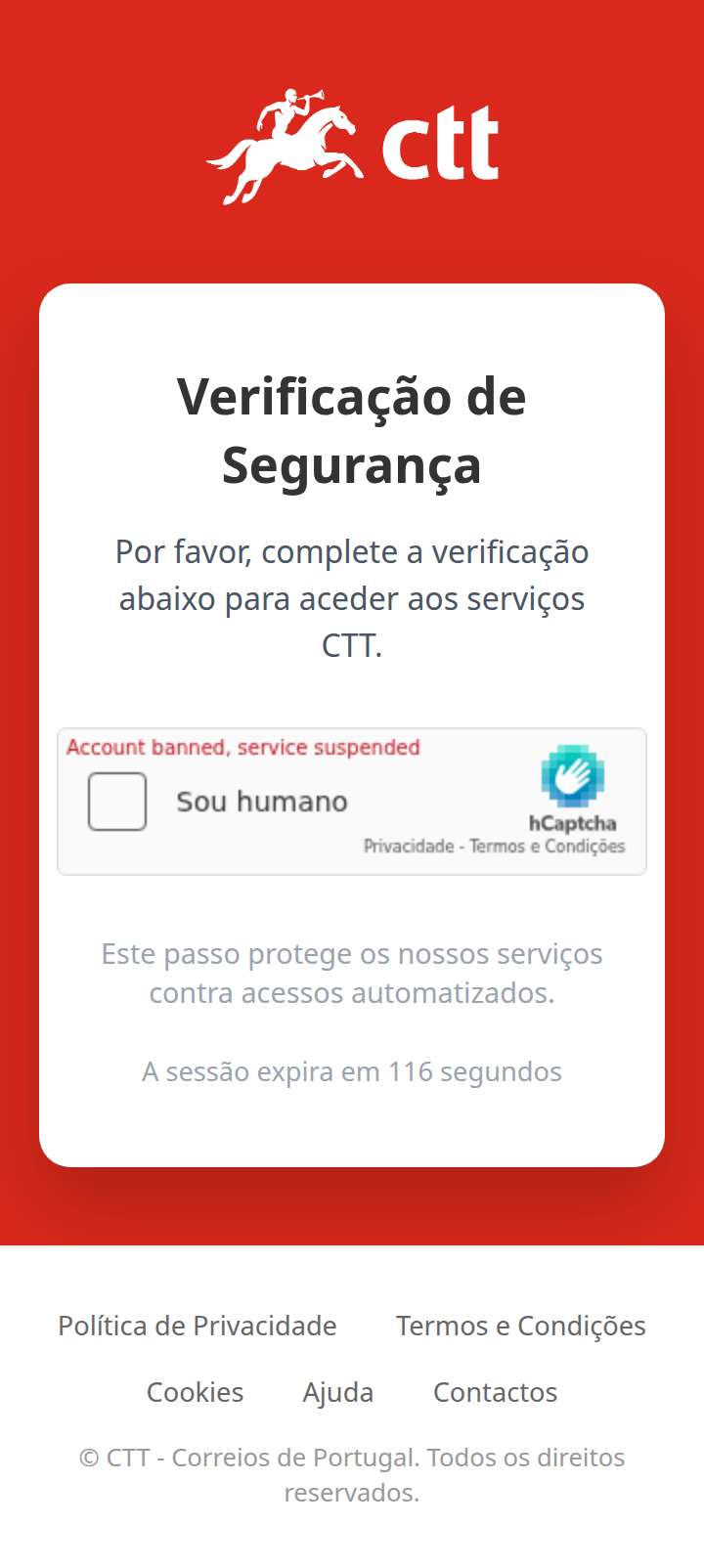 Exemplo SMS fraudulento sobre taxas alfandegárias